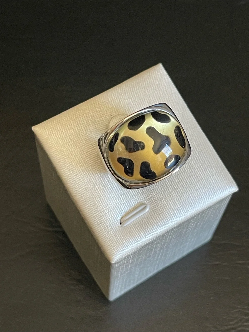 Vintage Leopard Print Dome Statement Ring .